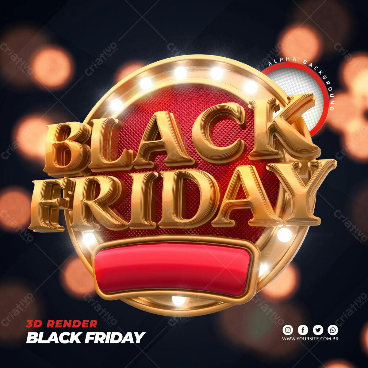 Selo 3D promocional Black Friday dourado e vermelho