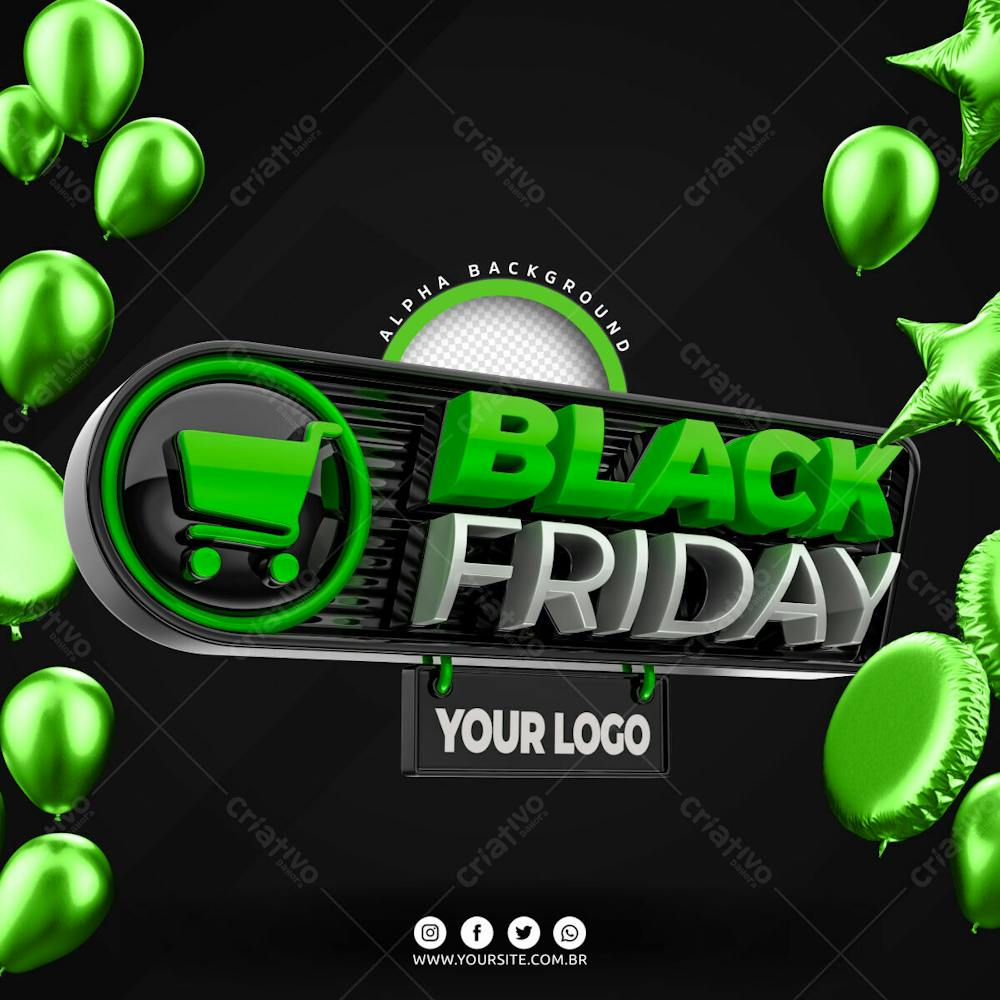 Black Friday Selo 3D Verde Para Composicao Psd Editavel (2)