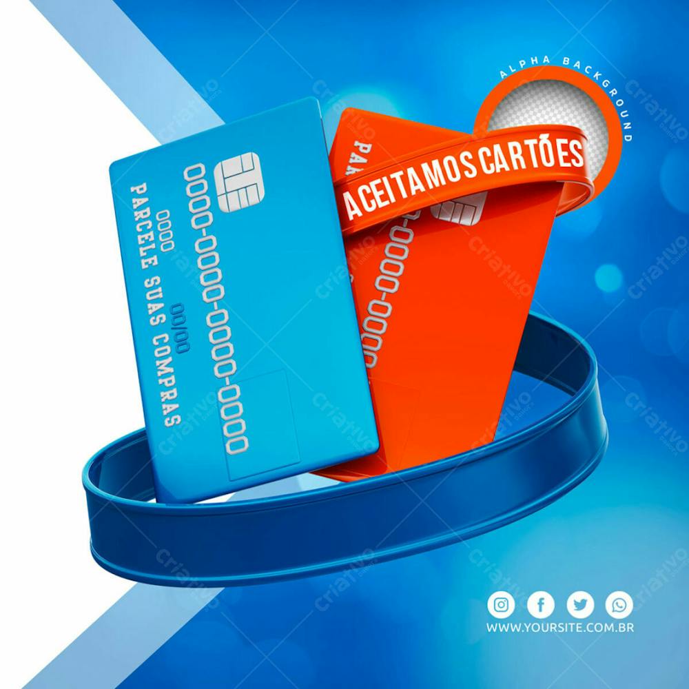 Elementos 3D Cartoes De Credito Vermelho Azul Psd Editavel