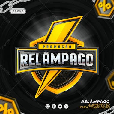 Promocao relampago selo 3d elemento para composicao psd