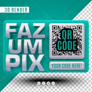 Selo 3d faz um pix para composicao qr code psd