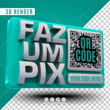 Selo 3d faz um pix para composicao qr code psd