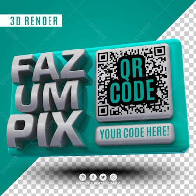 Faz Um Pix Selo 3D Qr Code Para Composicao Psd
