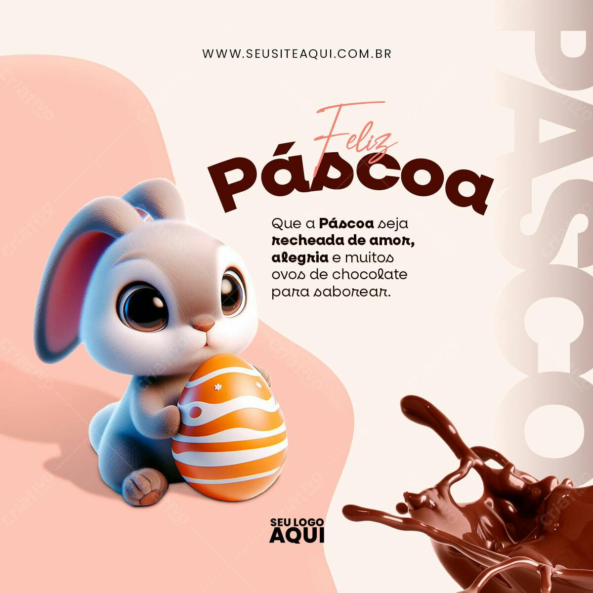 Postagem Páscoa com Coelho PSD Editável