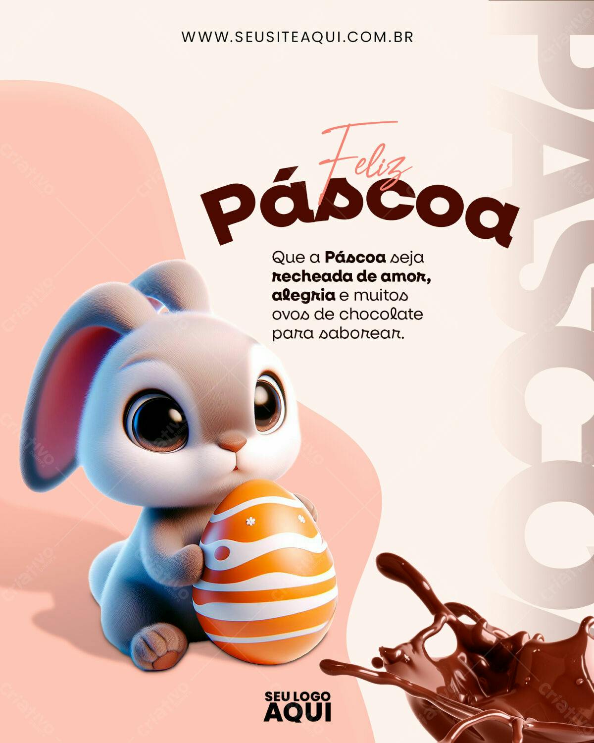 Flyer Páscoa com Coelho 3D PSD Editável
