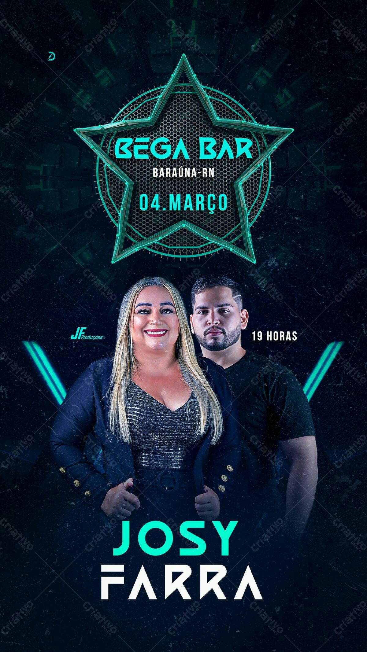 Flyer para Festa Bega Bar com Josy e Farra PSD Editável