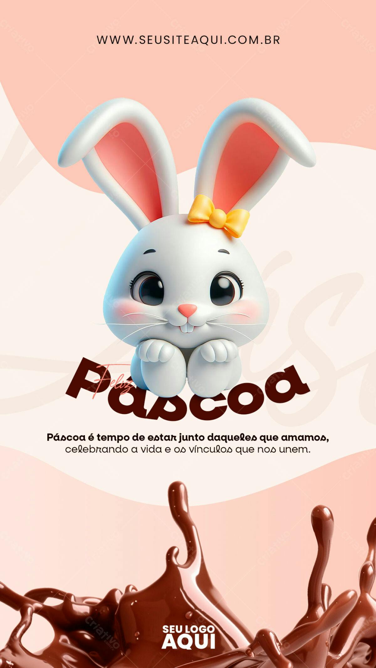 Flyer Páscoa com Coelho 3D PSD Editável