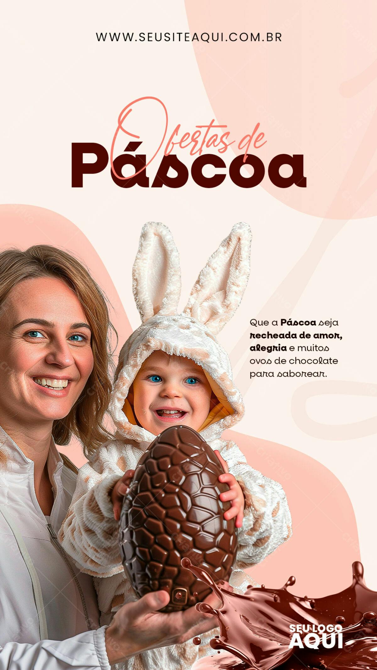 Flyer Páscoa com Família PSD Editável