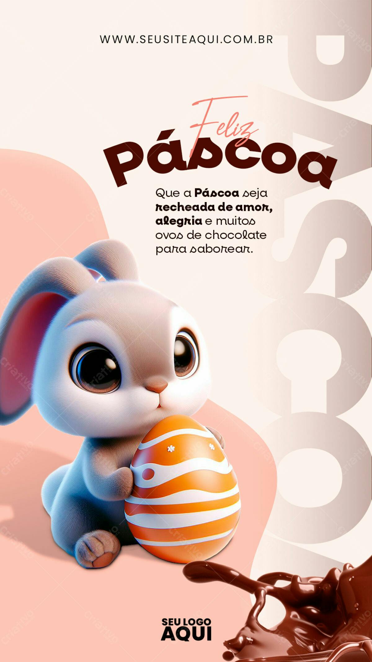 Flyer Páscoa com Coelhinho 3D PSD Editável