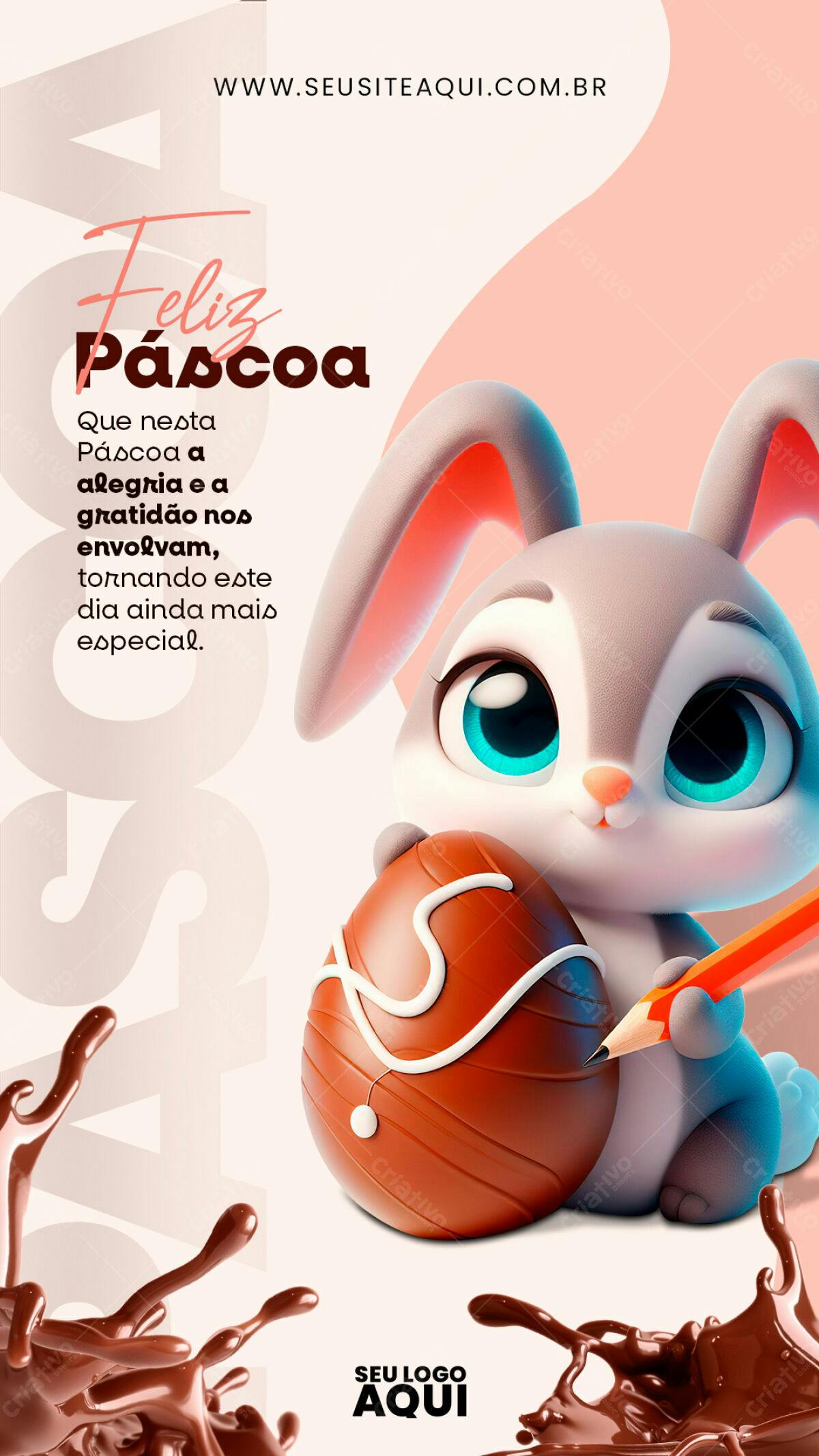 Flyer Páscoa com Coelho 3D PSD Editável