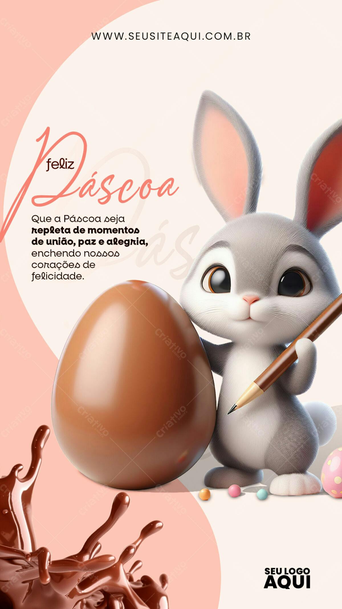 Flyer Páscoa com Coelho e Ovo de Chocolate PSD Editável