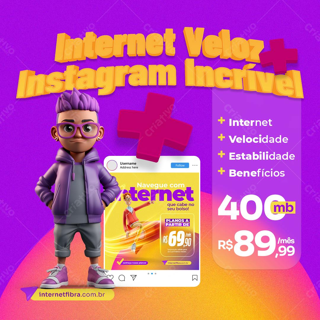 Post Instagram Internet Veloz PSD Editável