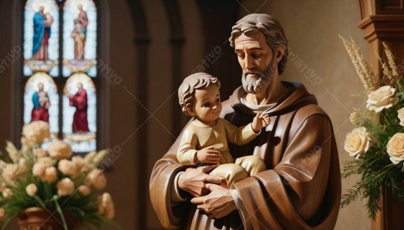 Composiçao de são josé, com menino jesus nos braços em uma capela de uma igreja i.a v.1