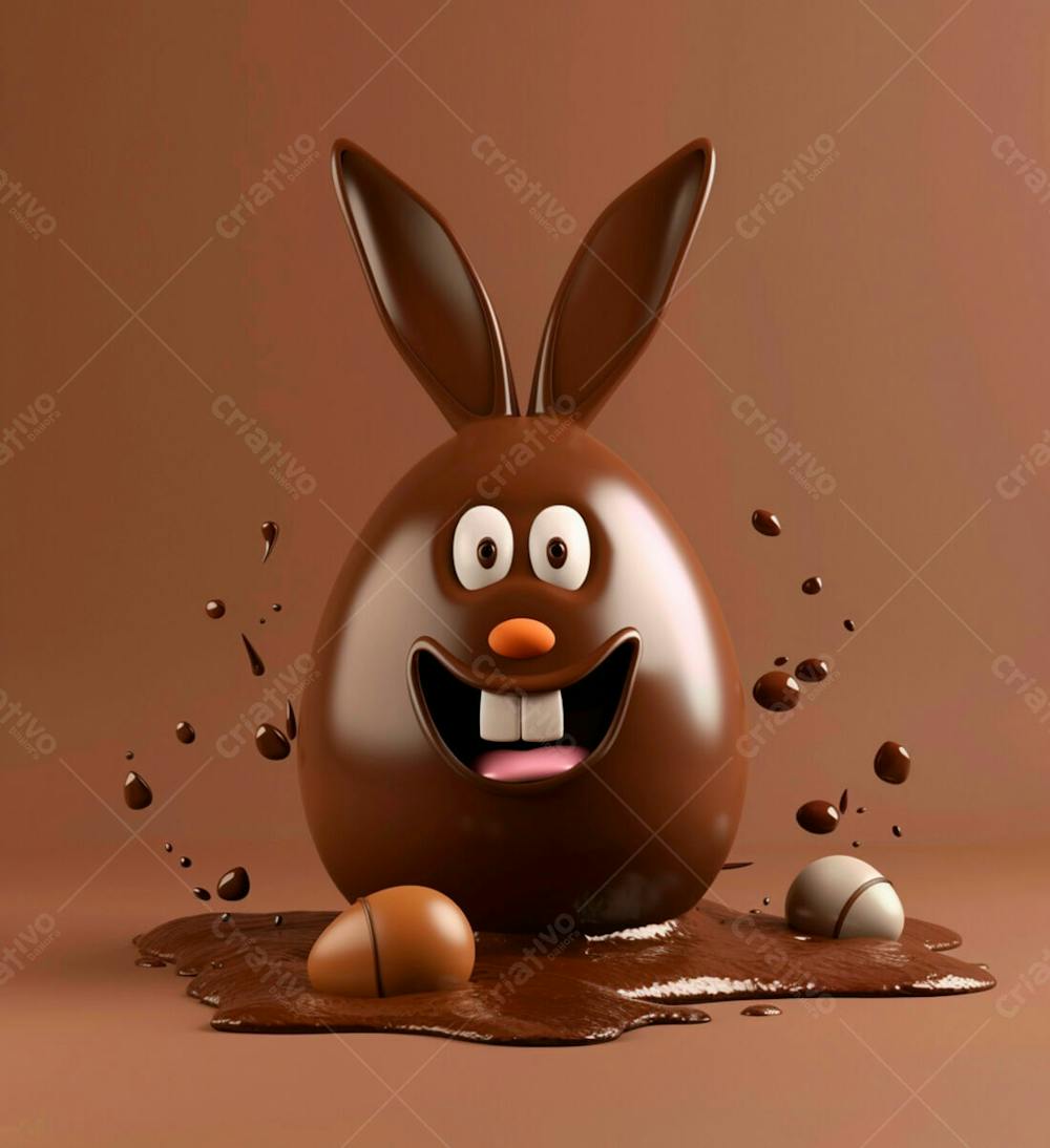 Ovo De Chocolate Cartoon Com Orelhas Fofas De Coelho 2
