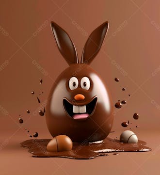 Ovo de chocolate cartoon com orelhas fofas de coelho 2