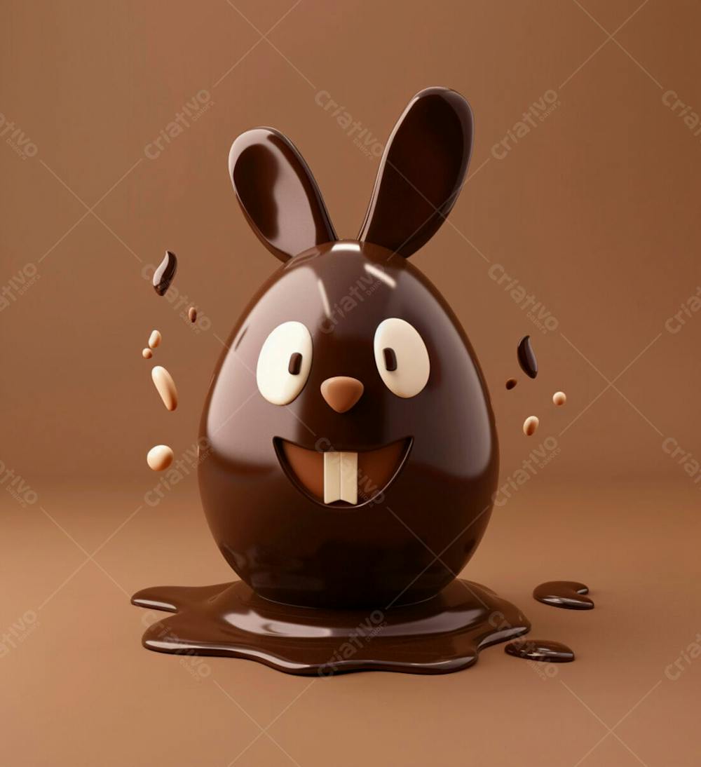 Ovo De Chocolate Cartoon Com Orelhas Fofas De Coelho 1