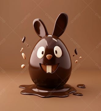 Ovo de chocolate cartoon com orelhas fofas de coelho 1