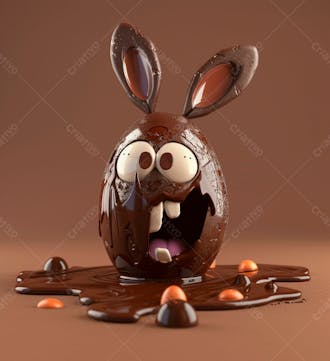 Ovo de chocolate cartoon com orelhas fofas de coelho 3