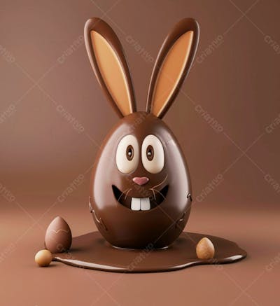 Ovo De Chocolate Cartoon Com Orelhas Fofas De Coelho 4