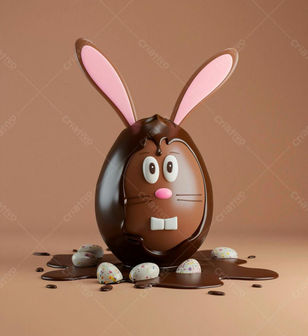 Ovo De Chocolate Cartoon Com Orelhas Fofas De Coelho 5