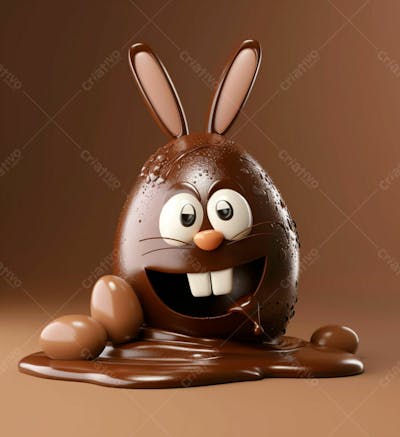 Ovo De Chocolate Cartoon Com Orelhas Fofas De Coelho 6