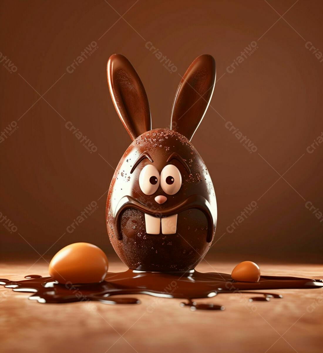 Ovo de Páscoa coelhinho de chocolate derretido