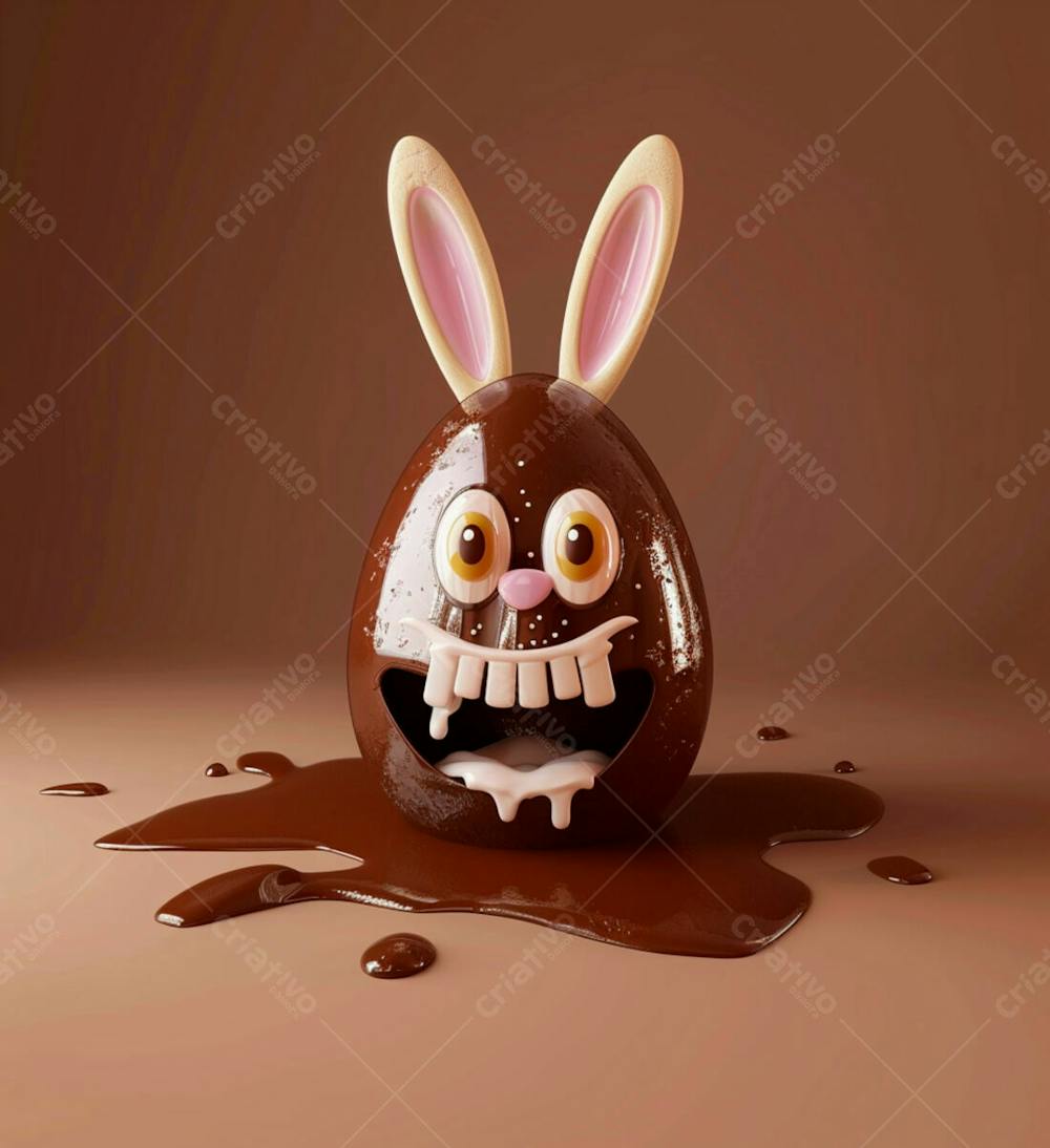 Ovo De Chocolate Cartoon Com Orelhas Fofas De Coelho 8