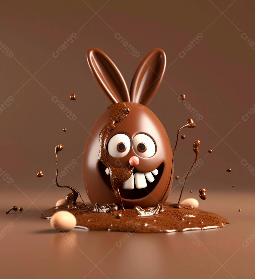 Ovo De Chocolate Cartoon Com Orelhas Fofas De Coelho 13