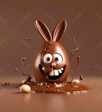 Ovo De Chocolate Cartoon Com Orelhas Fofas De Coelho 13