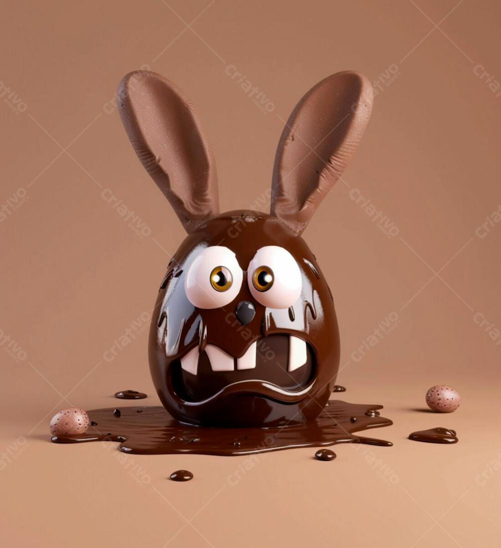 Ovo De Chocolate Cartoon Com Orelhas Fofas De Coelho 14