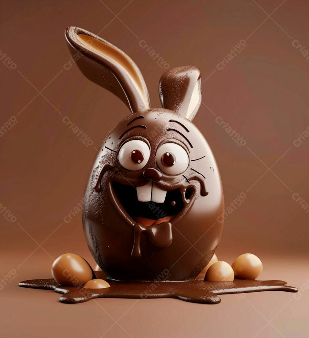 Ovo De Chocolate Cartoon Com Orelhas Fofas De Coelho 15