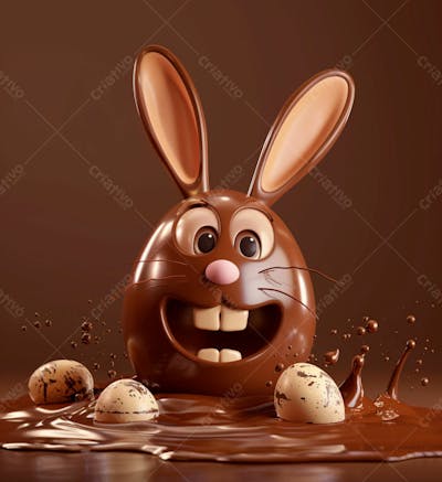 Ovo De Chocolate Cartoon Com Orelhas Fofas De Coelho 16