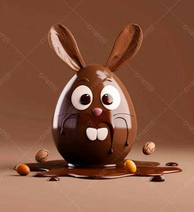 Ovo De Chocolate Cartoon Com Orelhas Fofas De Coelho 17