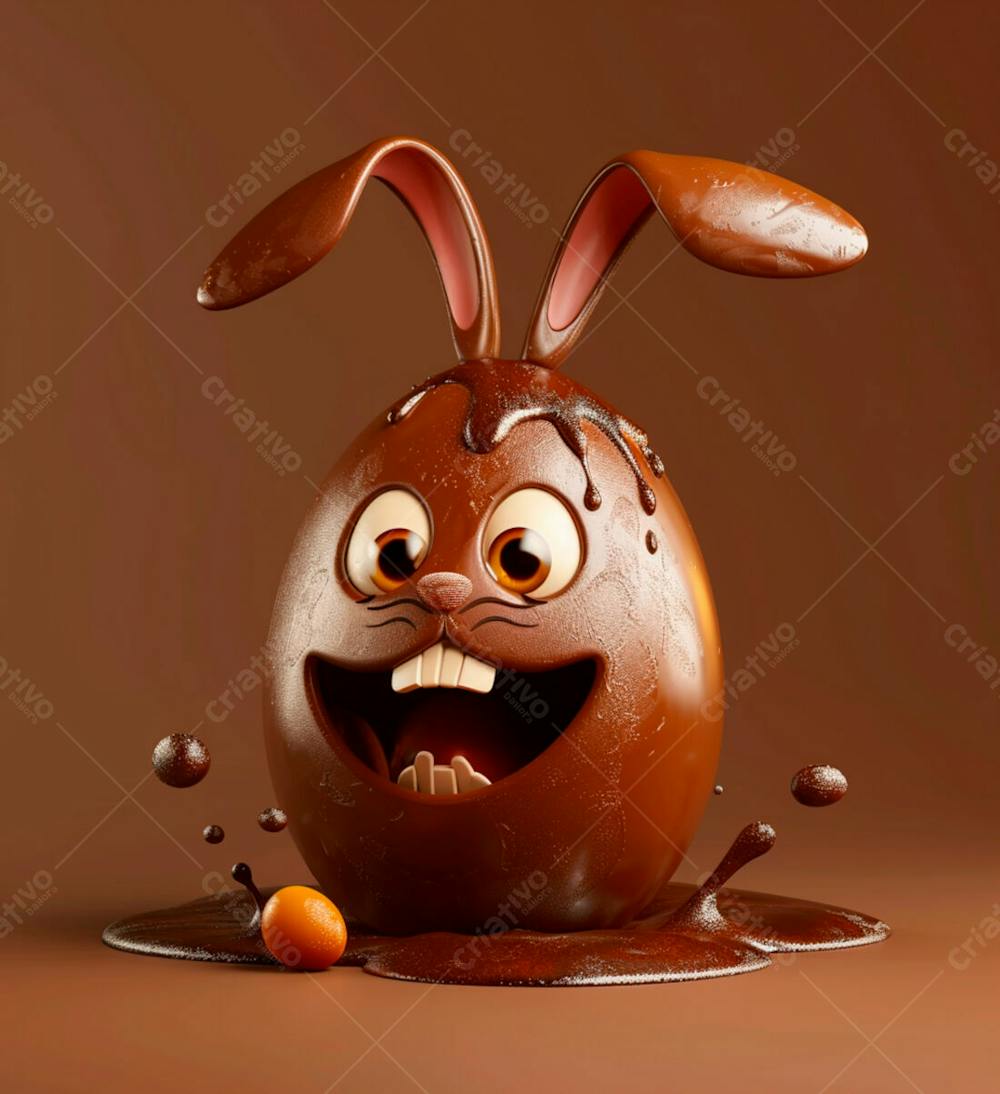 Ovo De Chocolate Cartoon Com Orelhas Fofas De Coelho 18