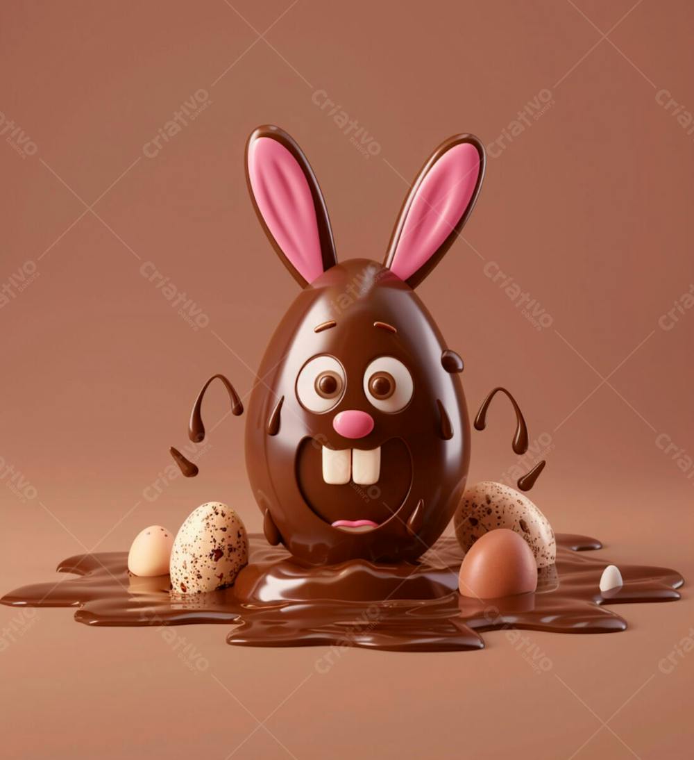 Ovo De Chocolate Cartoon Com Orelhas Fofas De Coelho 21