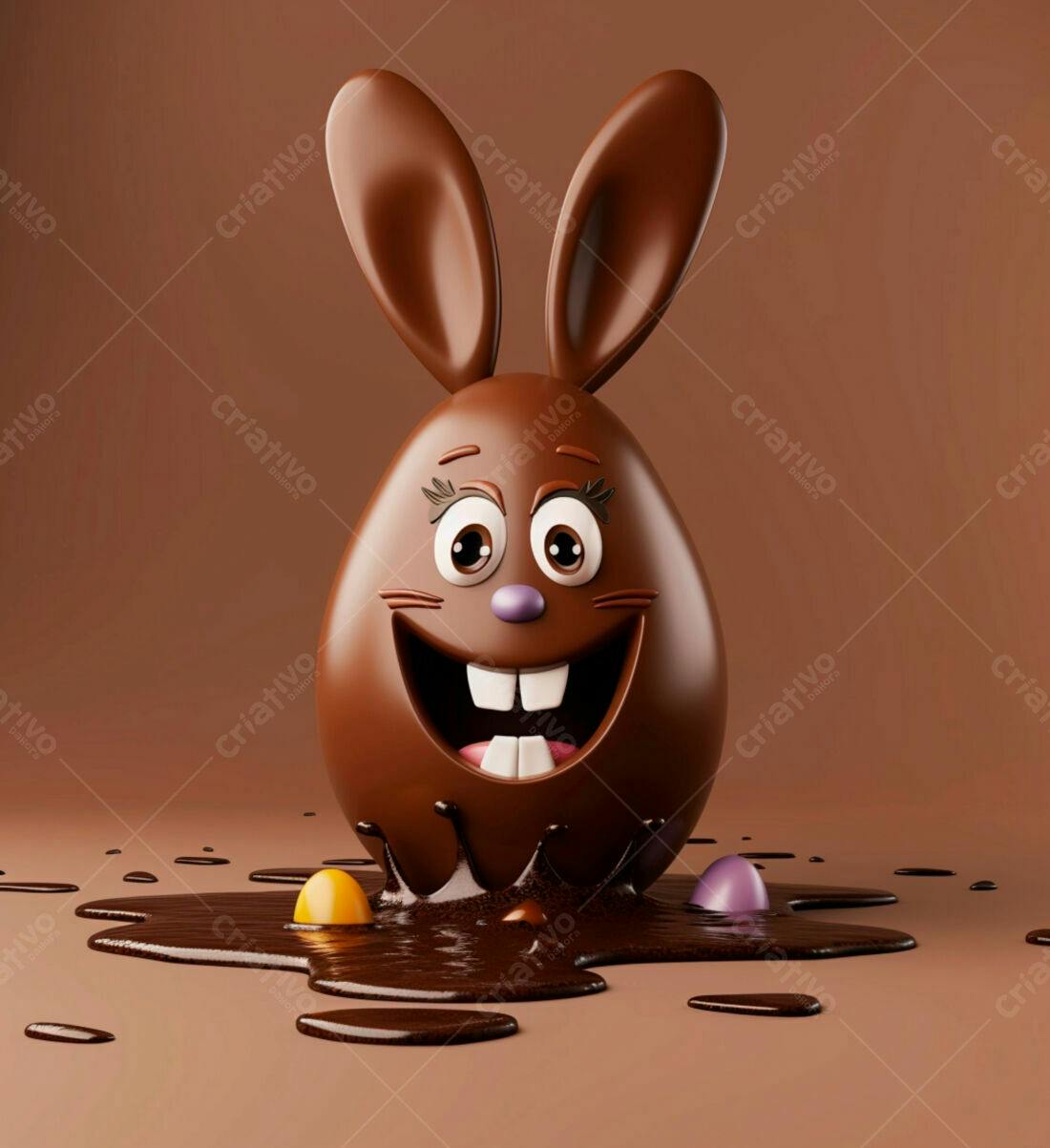 Ovo de Páscoa coelhinho chocolate derretido