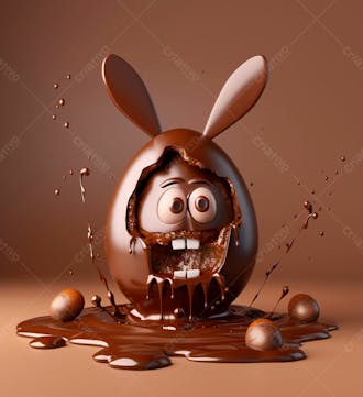 Ovo de chocolate cartoon com orelhas fofas de coelho 38
