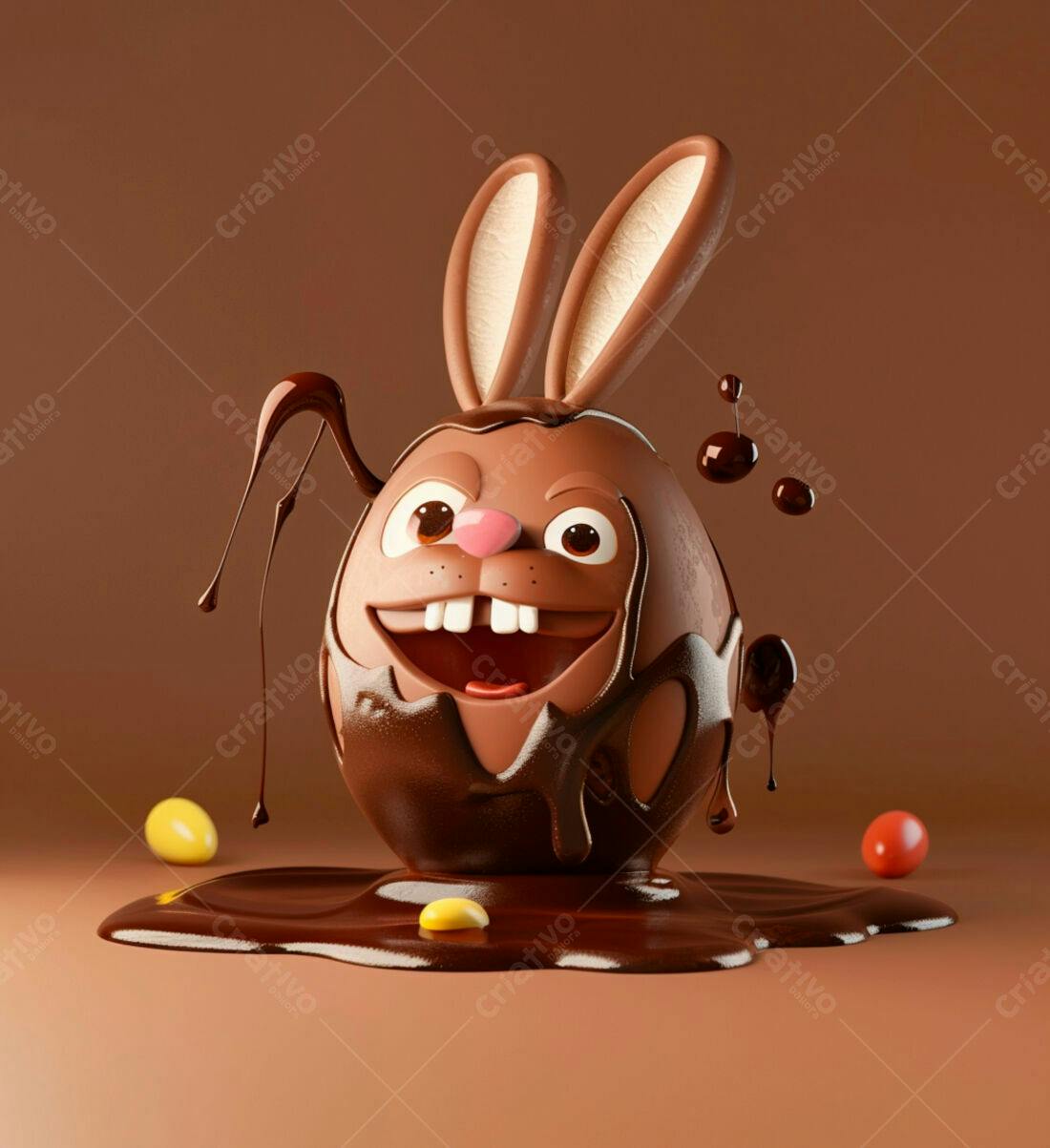 Ovo de Páscoa coelhinho chocolate derretido