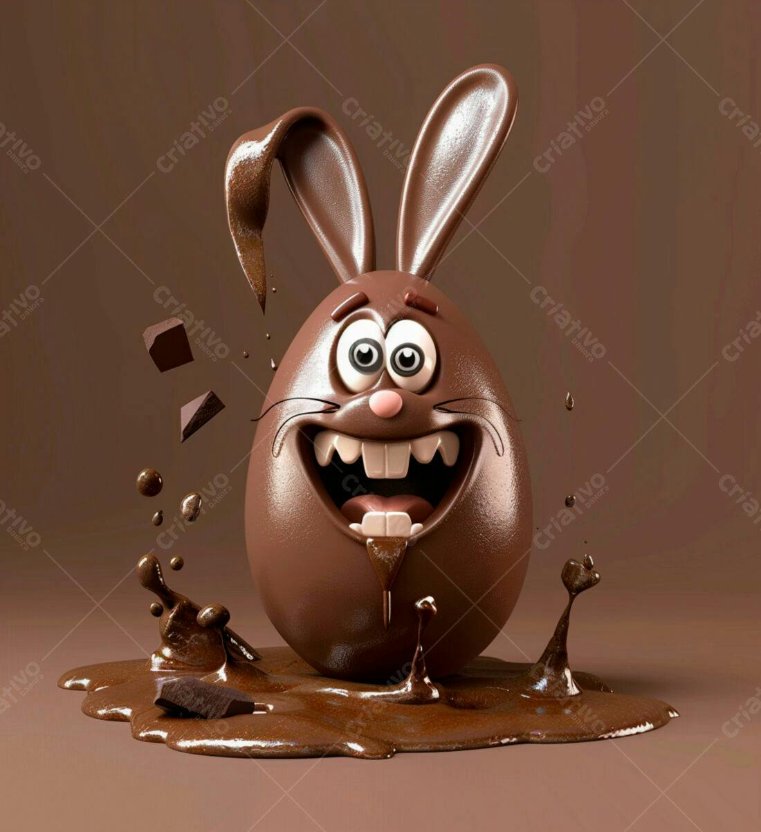 Ovo de Páscoa coelhinho de chocolate derretido