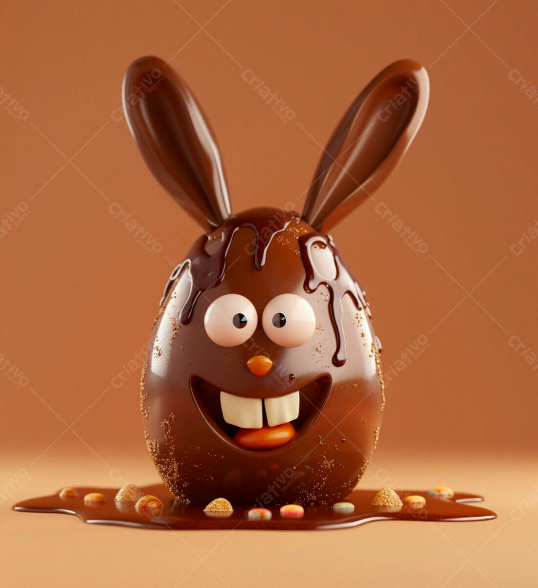 Ovo de chocolate com cara de coelho da Páscoa