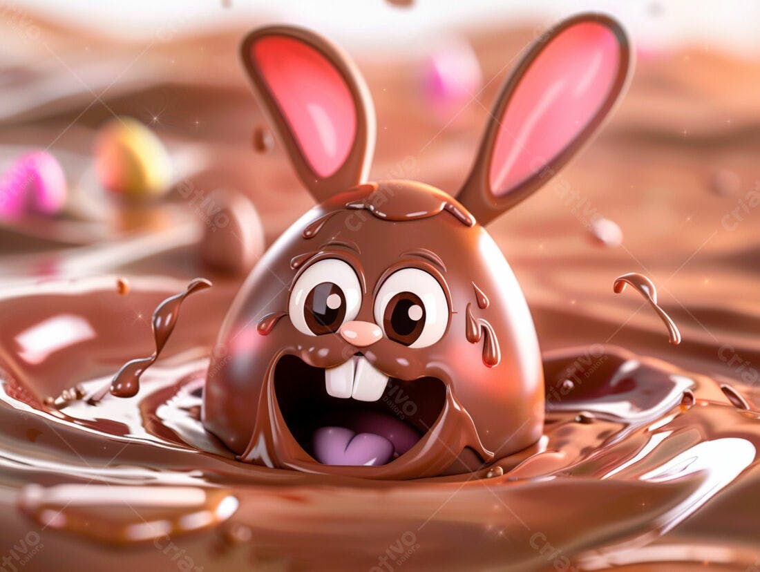 Coelho de chocolate na Páscoa mergulhado em calda