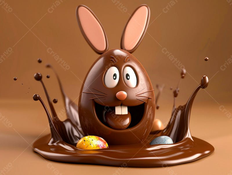 Ovo de chocolate cartoon com orelhas fofas de coelho 62