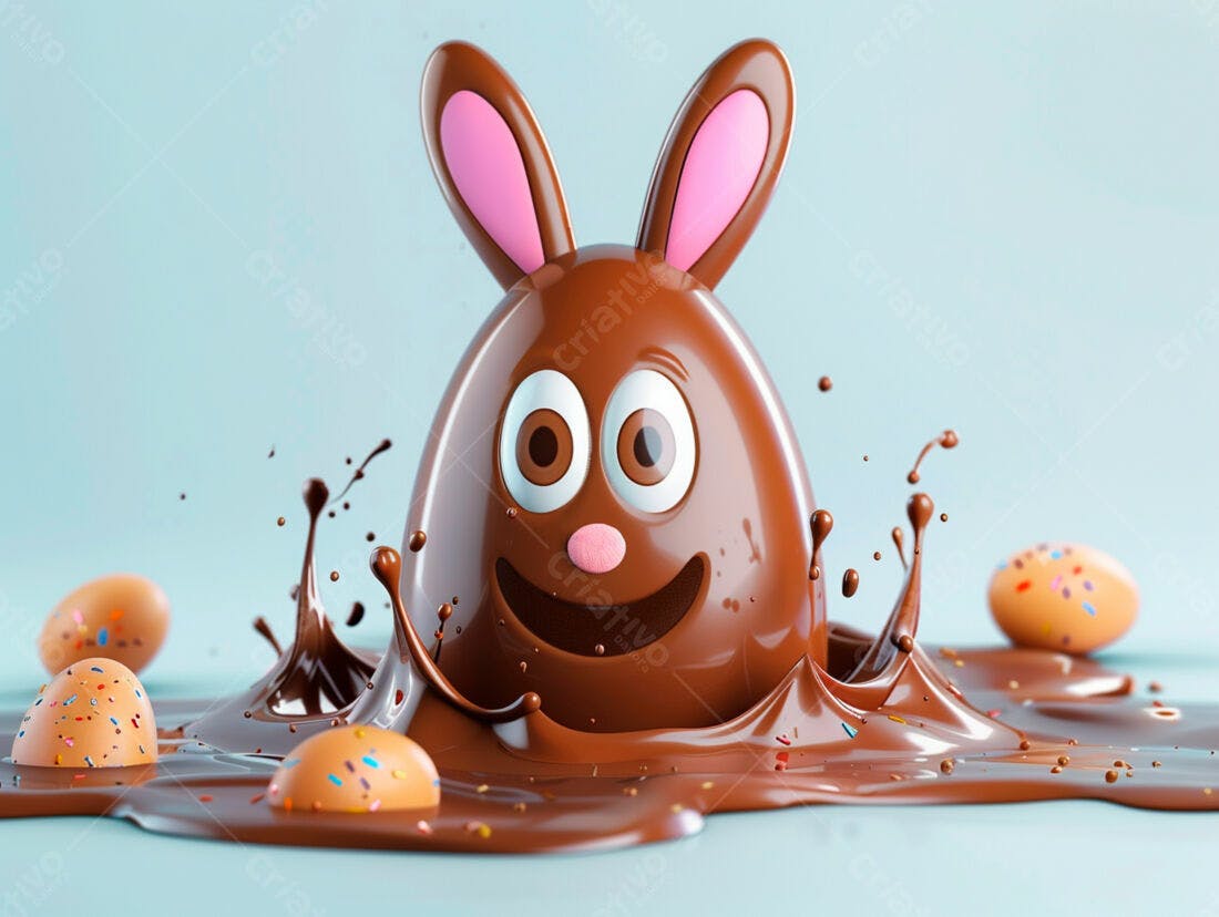 Ovo de Páscoa coelhinho chocolate derretido