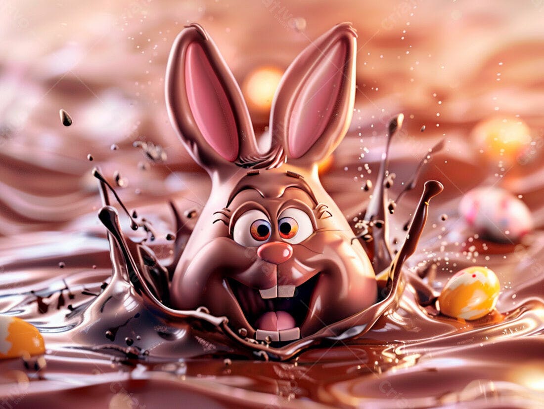 Coelho de chocolate na Páscoa em chocolate derretido