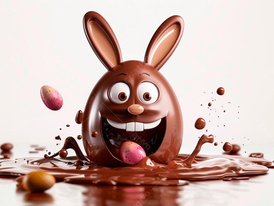 Coelho de chocolate da Páscoa com ovos