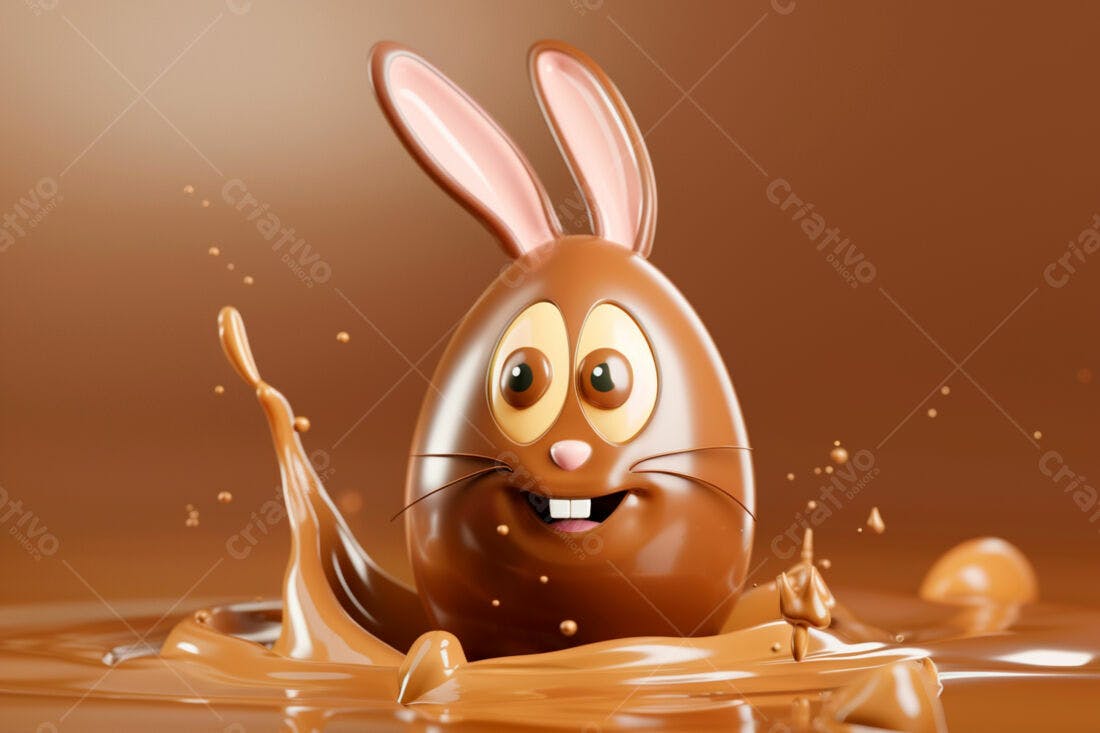 Coelhinho de Páscoa em chocolate mergulhando