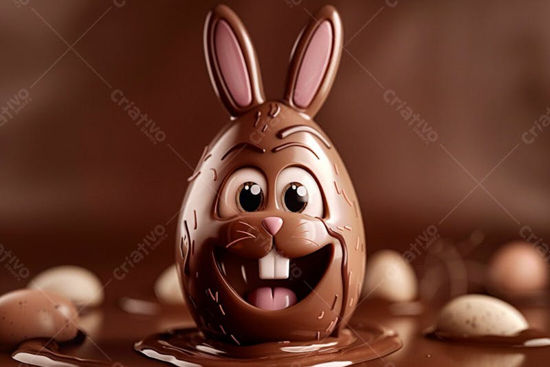 Ovo de chocolate cartoon com orelhas fofas de coelho 74