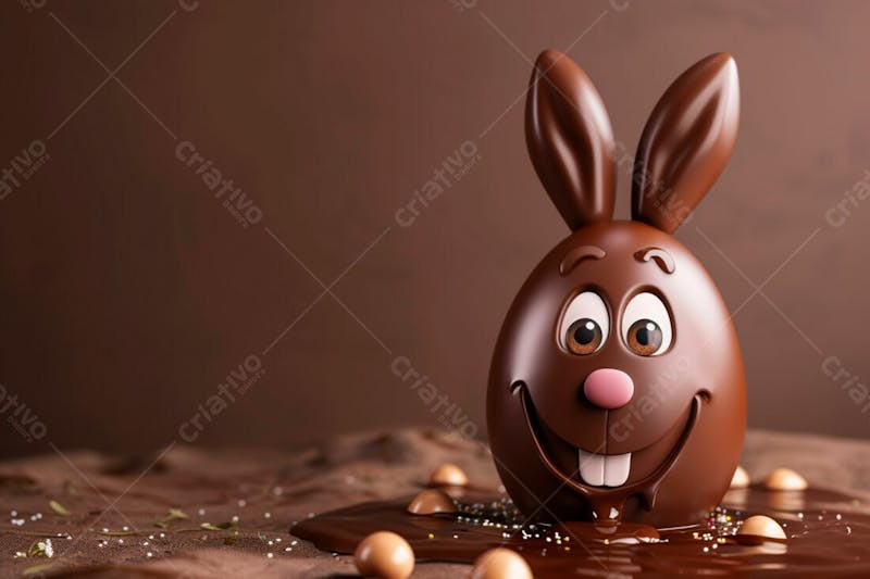 Ovo de chocolate cartoon com orelhas fofas de coelho 78