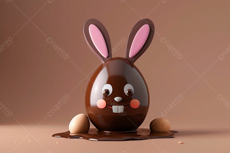 Ovo de chocolate cartoon com orelhas fofas de coelho 79
