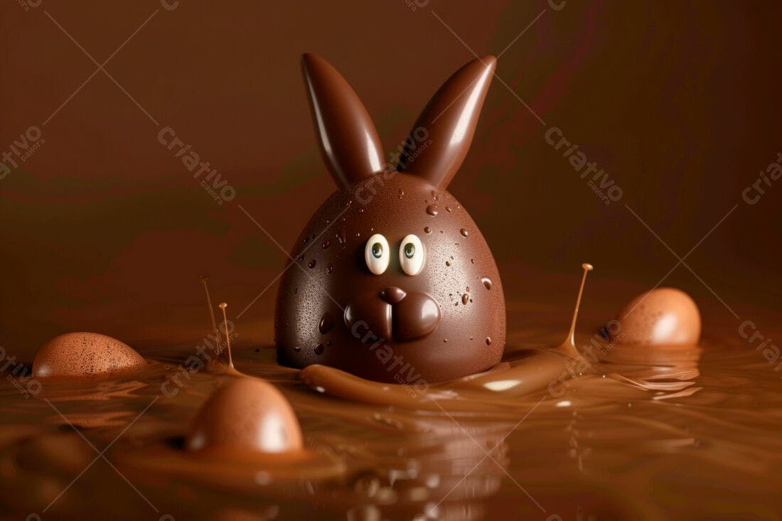 Coelho de chocolate na Páscoa em chocolate derretido